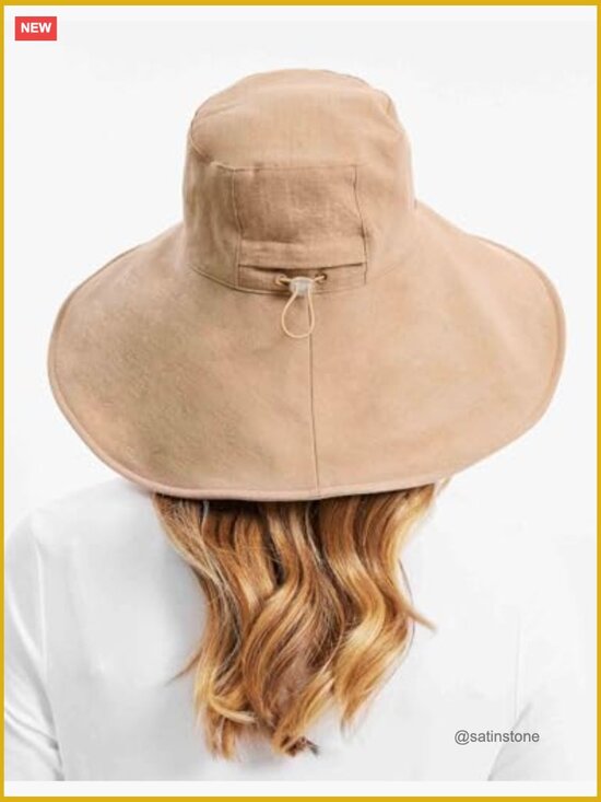 Ultra-Wide Cotton Linen Sun Hat UPF 50+ Packable Adjustable Ponytail Hole main image 7